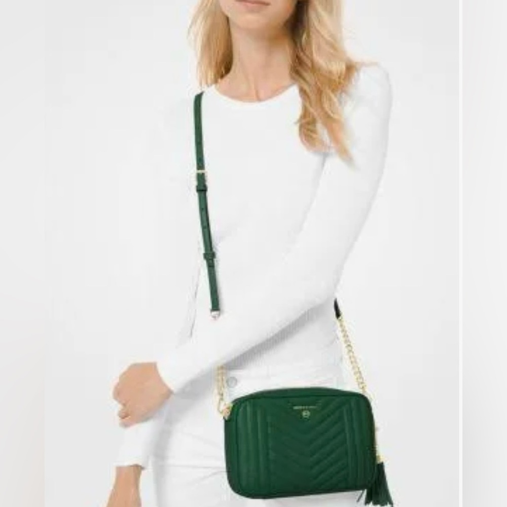 Michael Kors Jet Set Green Quilted Crossbody Bag